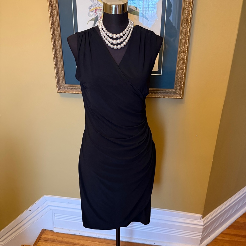 Last Tango Black Draped Midi Dress
